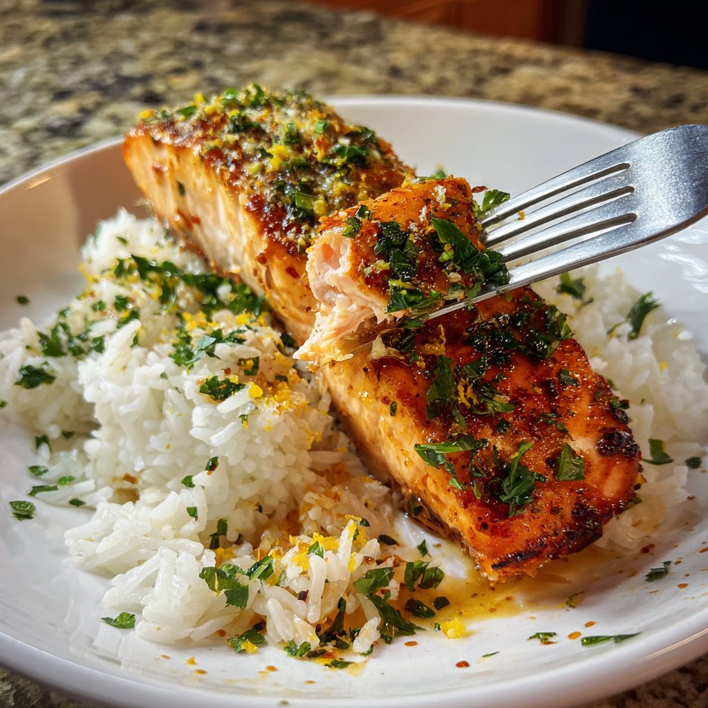 Garlic Butter Salmon with Rice