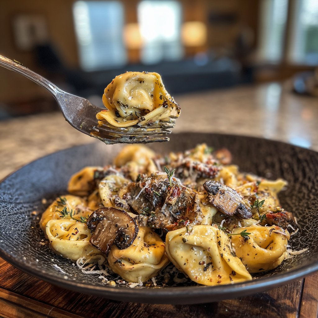 Garlic Steak Tortellini with Mushrooms and Thyme