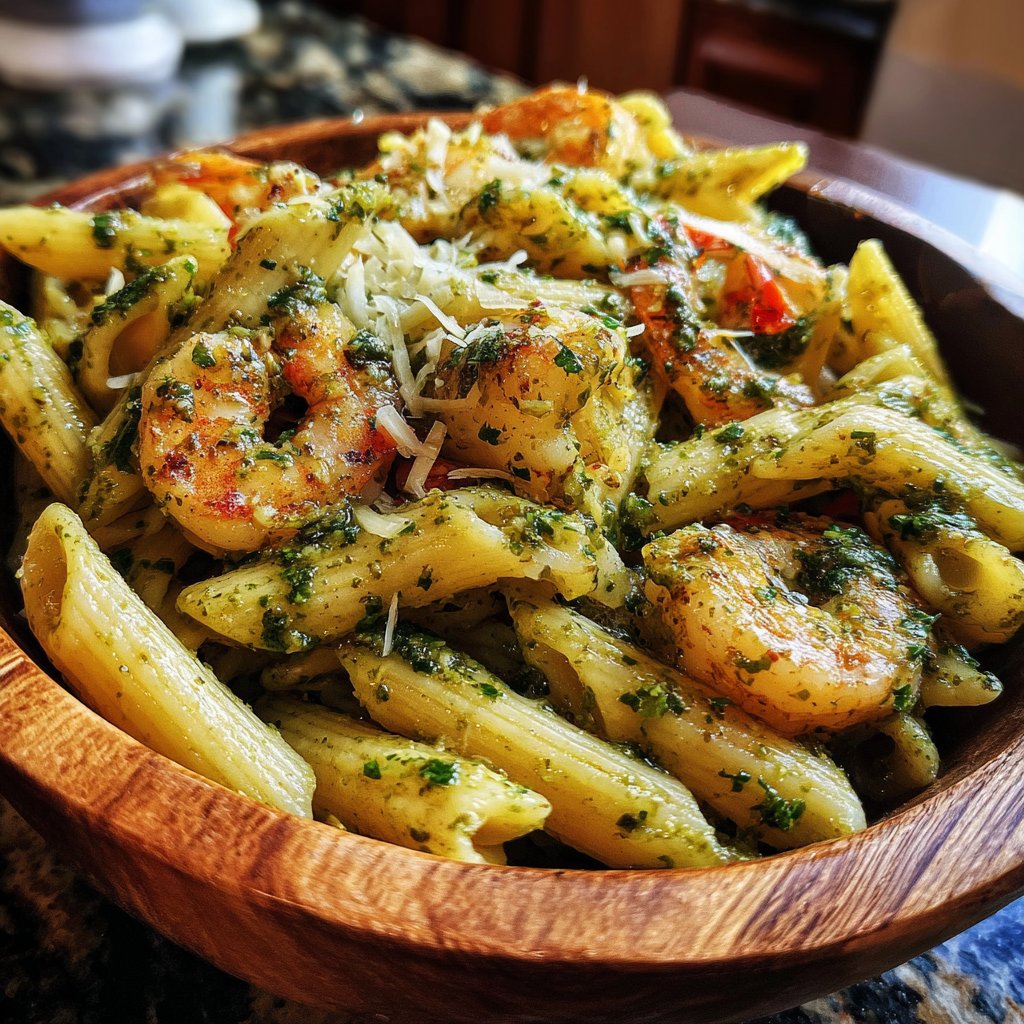 Shrimp Pesto with Penne Pasta